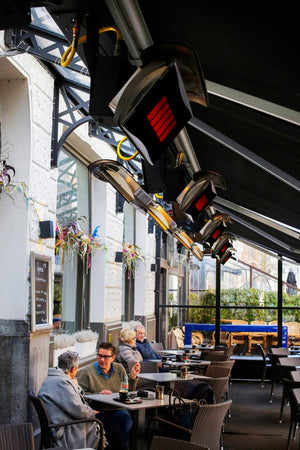 Bromic Platinum gas heater suspended on ceiling pole