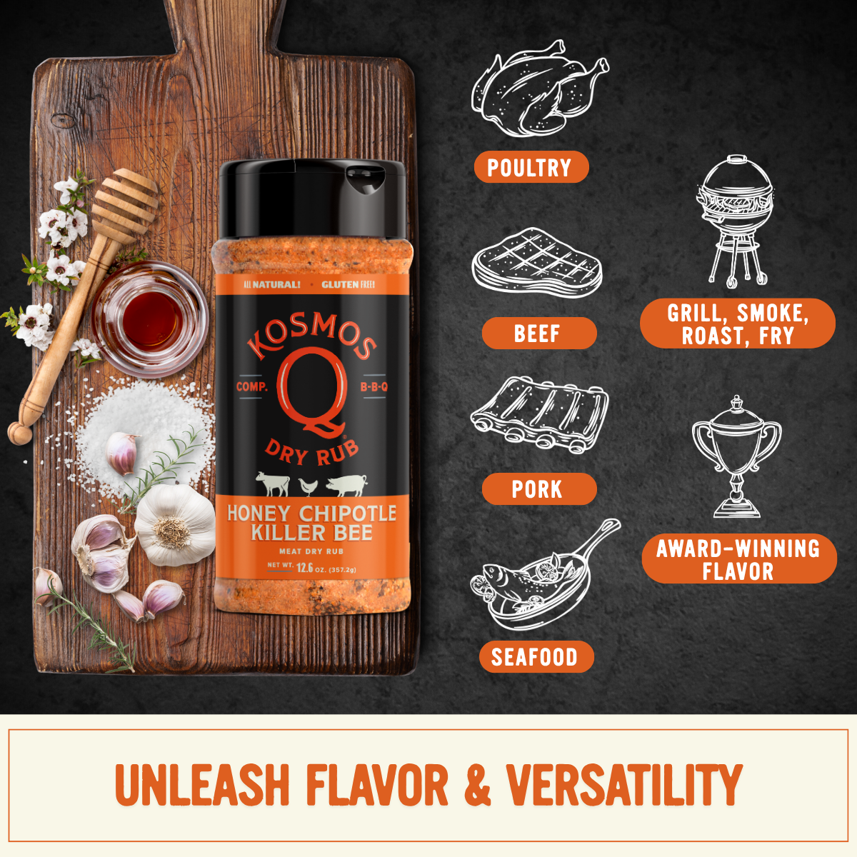 Kosmos Q Spicy Killer Bee Honey Chipotle Rub