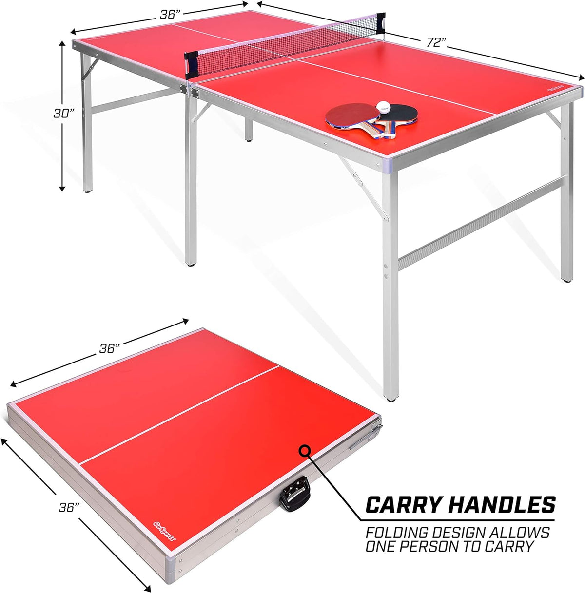 GoSports MidSize Indoor/Outdoor Table Tennis Game Set - Red