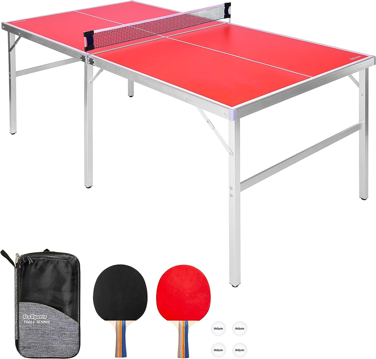 GoSports MidSize Indoor/Outdoor Table Tennis Game Set - Red