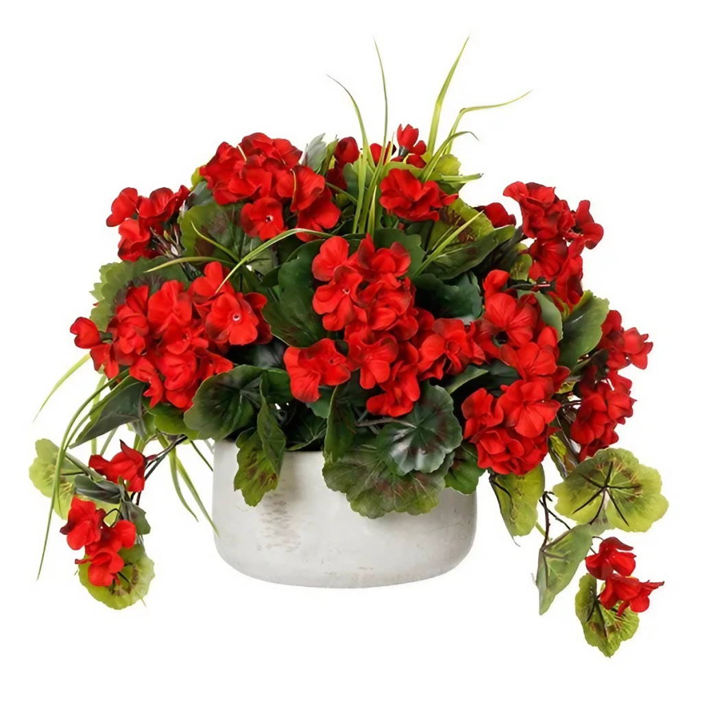 Red Geranium Centerpiece - Silk Plant