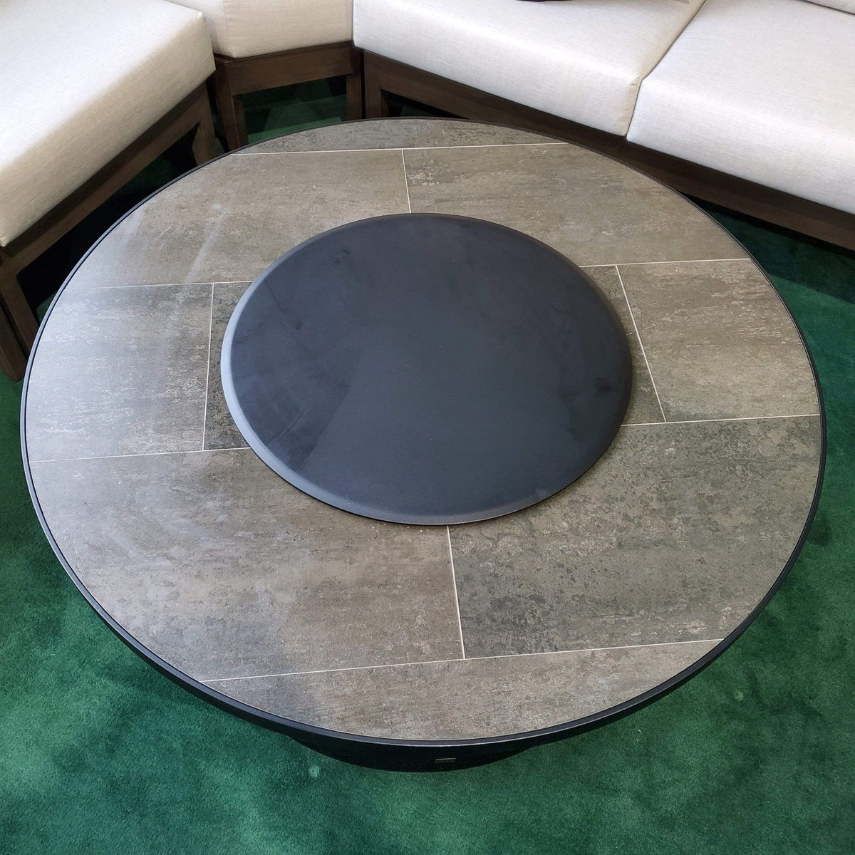 O.W. Lee Heaters & Fire Tables 42" Round Capri Occasional Height Fire Pit w/Electronic Ignitor | Velvet Black Frame | Urban Shift Tile