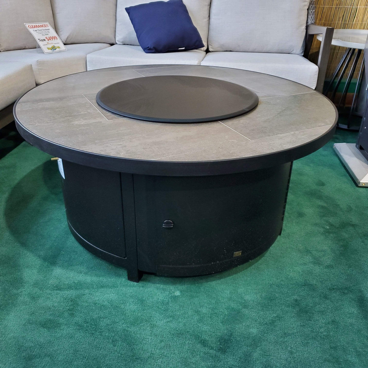 O.W. Lee Heaters & Fire Tables 42" Round Capri Occasional Height Fire Pit w/Electronic Ignitor | Velvet Black Frame | Urban Shift Tile