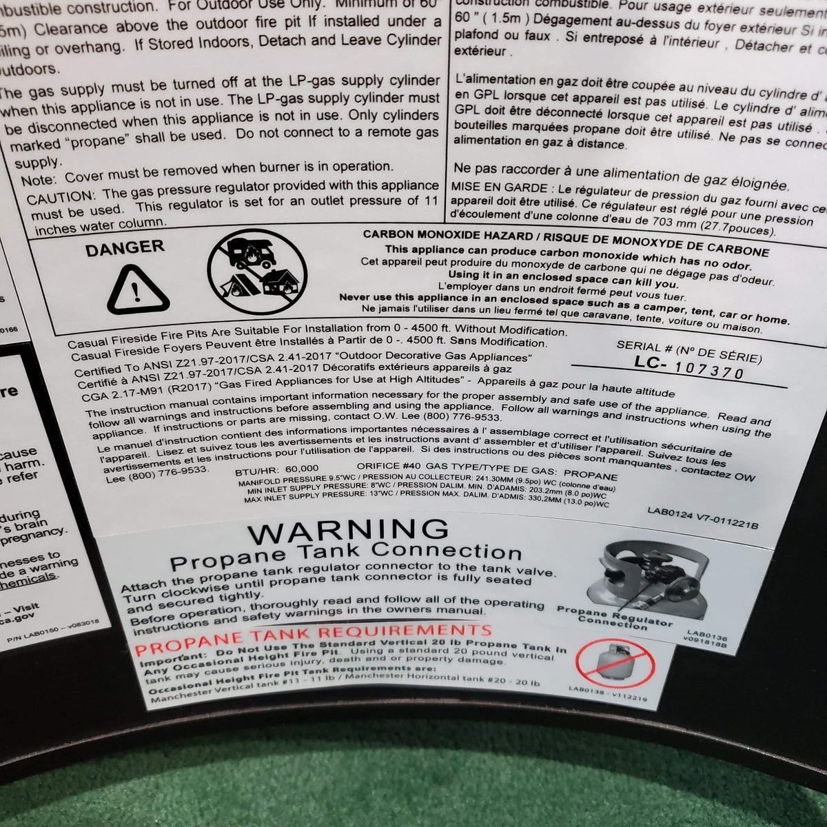 O.W. Lee Heaters & Fire Tables 42" Round Capri Occasional Height Fire Pit w/Electronic Ignitor | Velvet Black Frame | Urban Shift Tile