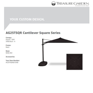 Treasure Garden Umbrellas Canvas Black Treasure Garden AG25 Cantilever 10' Square