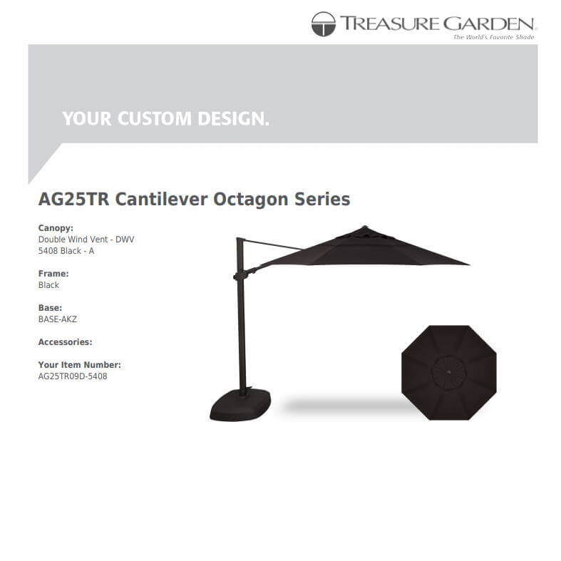 Treasure Garden Umbrellas Canvas Black Treasure Garden AG25 Cantilever 11.5' Octagon