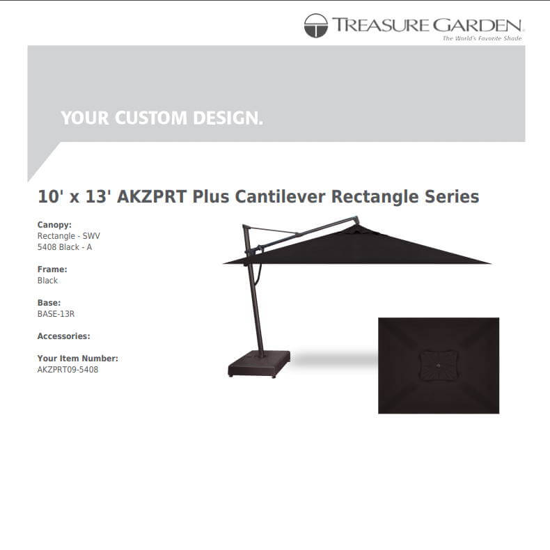 Treasure Garden Umbrellas Canvas Black Treasure Garden AKZPRT Cantilever 10' x 13' Rectangle