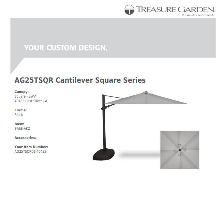 Treasure Garden Umbrellas Cast Silver Treasure Garden AG25 Cantilever 10' Square