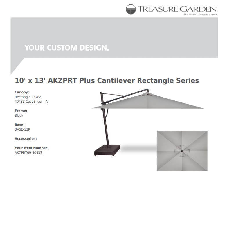 10 x 13 rectangular cantilever patio umbrella silver Treasure Garden AKZPRT Cantilever 10' x 13' Rectangle