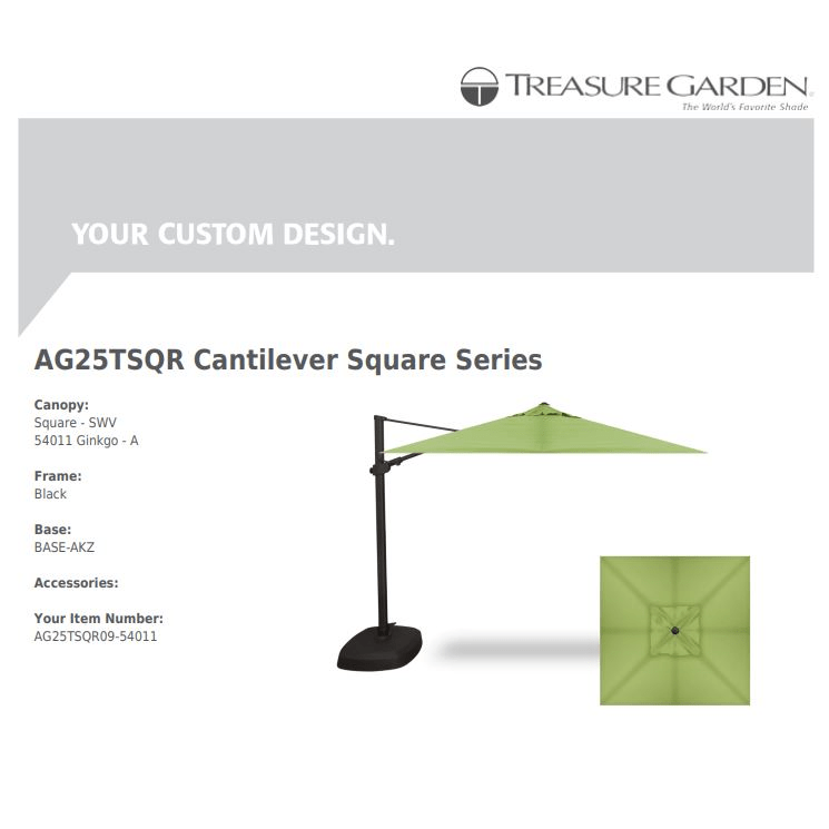 Treasure Garden Umbrellas Gingko Green Treasure Garden AG25 Cantilever 10' Square - Sunbrella Fabric