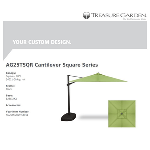 Treasure Garden Umbrellas Gingko Green Treasure Garden AG25 Cantilever 10' Square - Sunbrella Fabric