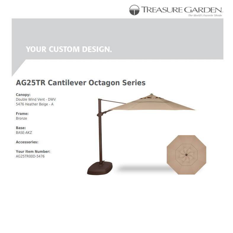 Treasure Garden Umbrellas Heather Beige Treasure Garden AG25 Cantilever 11.5' Octagon