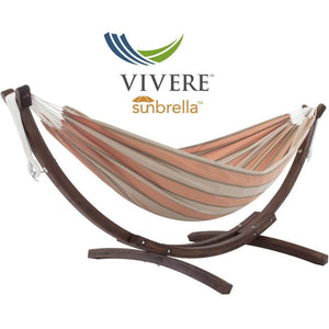 Vivere Hammocks Cameo Double Sunbrella® Hammock with Solid Pine Arc Stand (8ft)  (FSC Certified)
