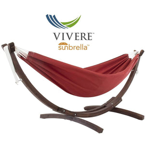 Vivere Hammocks Crimson Double Sunbrella® Hammock with Solid Pine Arc Stand (8ft)  (FSC Certified)