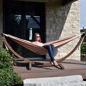 Vivere Hammocks Double Sunbrella® Hammock with Solid Pine Arc Stand (8ft)  (FSC Certified)