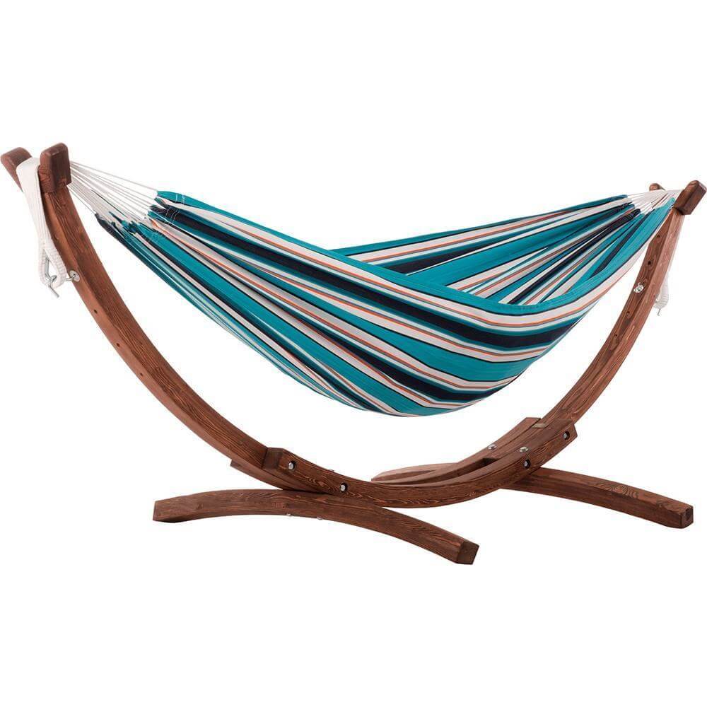 Vivere Hammocks Token Surfside Double Sunbrella® Hammock with Solid Pine Arc Stand (8ft)  (FSC Certified)